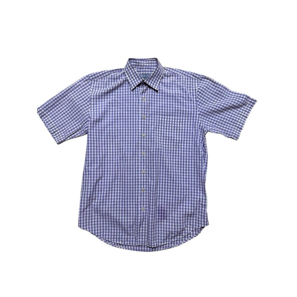 Hickey Freeman Mens Large Check Button Down Shirt Cotton Woven Italy Purple